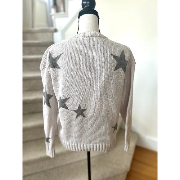 Splendid Grey Star Print Cotton Knit Crewneck Long Sleeve Sweater Boho Celestial - Picture 3 of 6